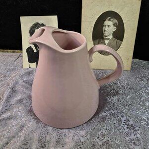 Retro Pastel Pink Pitcher with Ice Lip Ceramic Vintage Pottery Marked USA